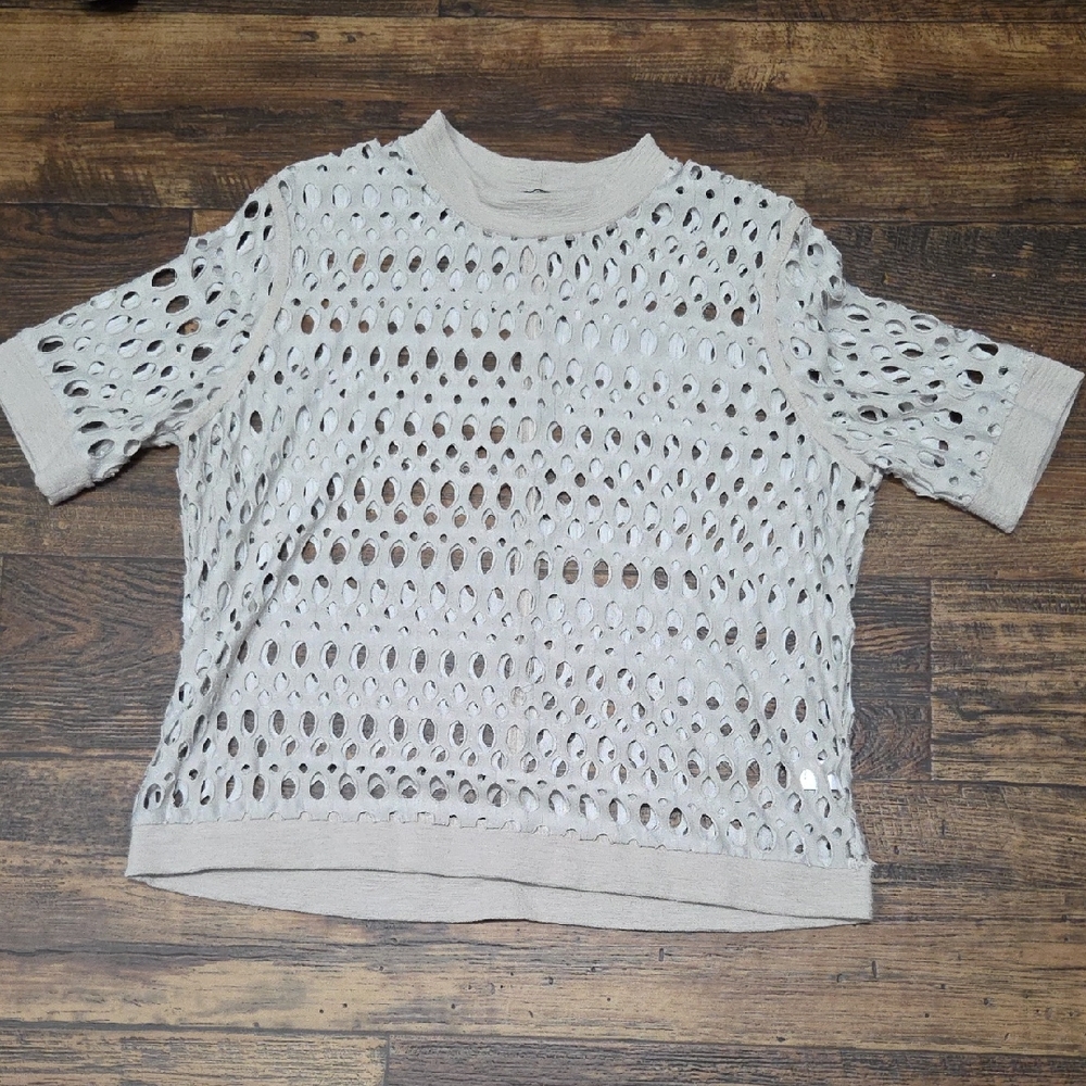 Chic Beige Knit Women's Short Sleeve Top